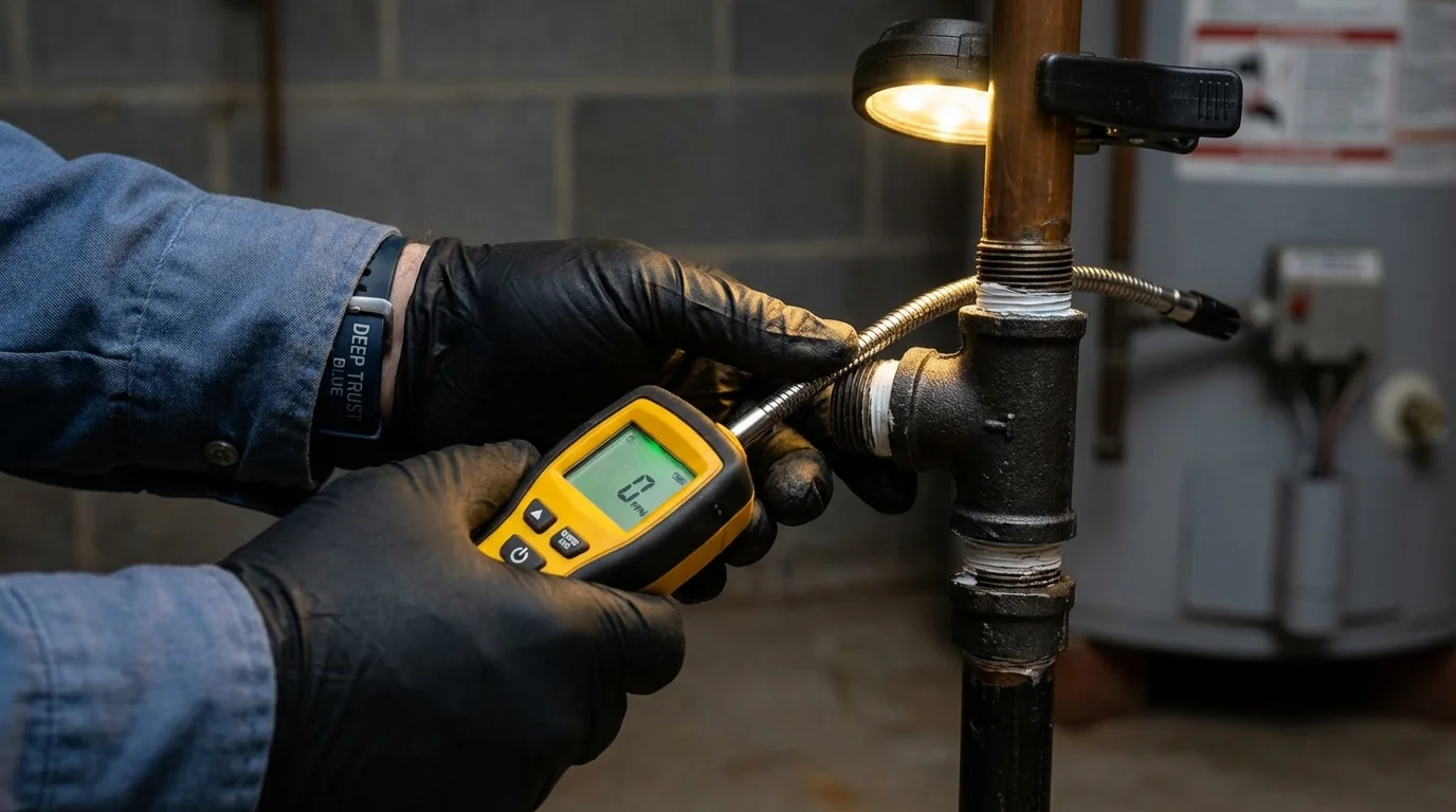 Gas leak detection with electronic sniffer by Johns Plumbing LLC in Mullen