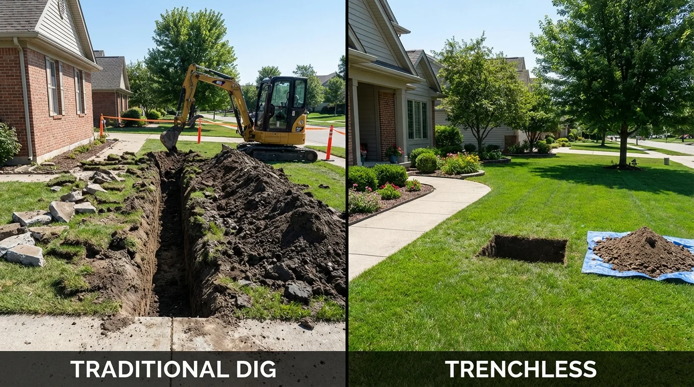 Trenchless sewer repair with minimal yard damage versus traditional excavation in Mullen, NE